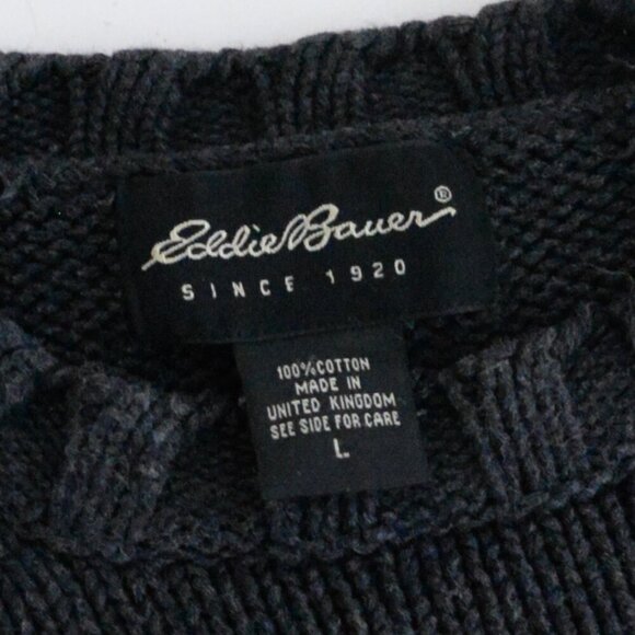 Vintage Eddie Bauer Navy 100% Cotton Knit Warm Winter Crew Neck Sweater Large - Picture 4 of 8